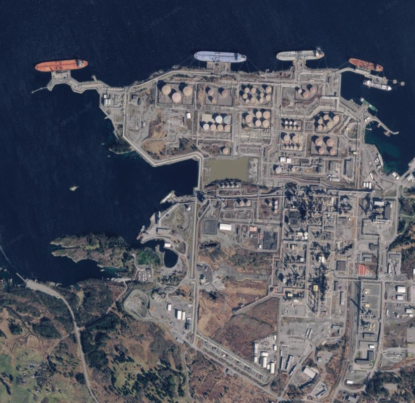 Satellittkart over Mongstad-anlegget brukt til å markere leveringssted